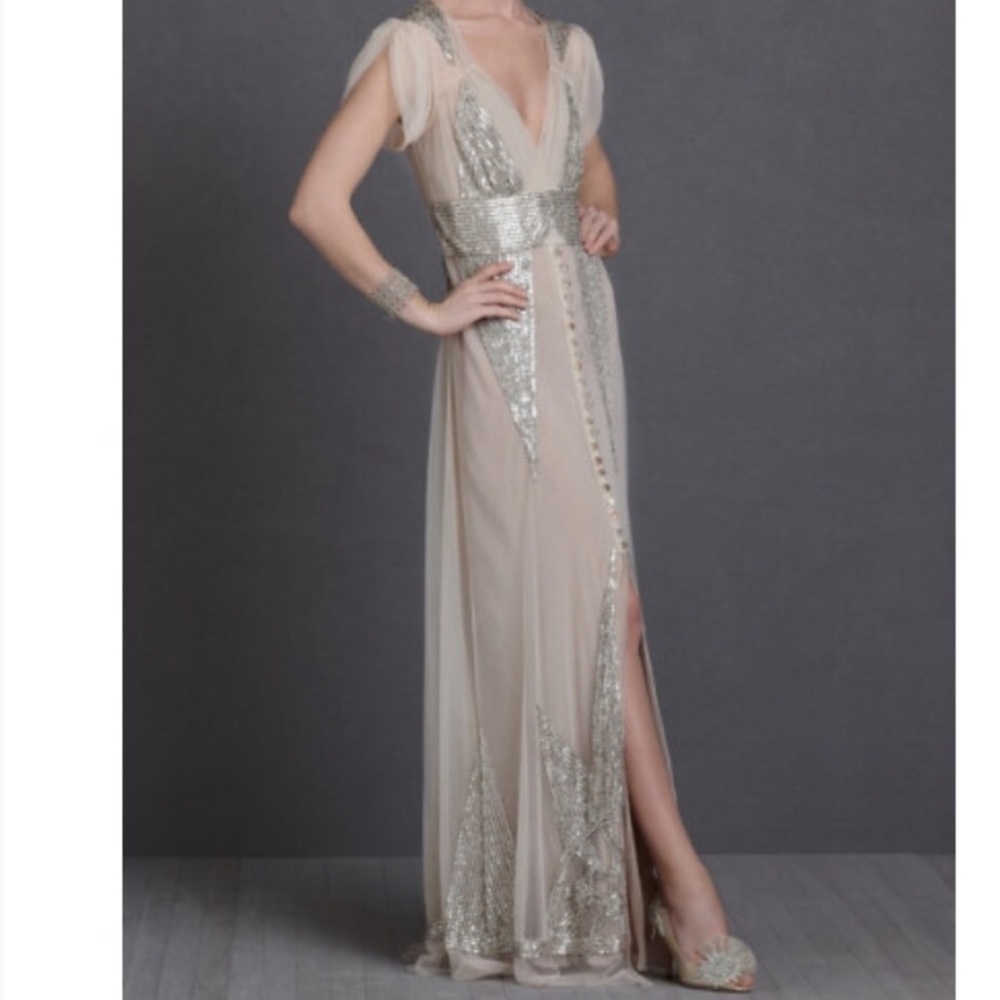 BHLDN Anna Sui Aiguille Cream Silver Vintage Wedding Embellished Gown Dress 0 XS
